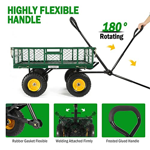 Yardsam Dump Garden Carts, 400 lbs Heavy Duty Utility Garden Wagons, Garden Cart Wagon with Removable Sides, Pullable Handle, 10in All-Terrain Wheels, Utility Liner, for Lawn Yard Farm, Green