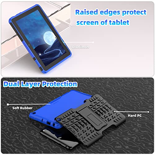 TASSKTO Dual Layer Heavy Duty Shockproof Impact Resistance Drop Proof Military Grade Kids Case with Kickstand for Fire 7 Tablet Case 12th Generation 2022, Not fit Lenovo Samsung case,Blue