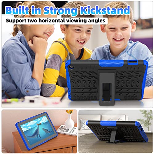 TASSKTO Dual Layer Heavy Duty Shockproof Impact Resistance Drop Proof Military Grade Kids Case with Kickstand for Fire 7 Tablet Case 12th Generation 2022, Not fit Lenovo Samsung case,Blue