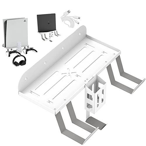 BELOPERA Ps5/Ps4 Wall Mount kit, 6-in-1 PS5 (Disc and Digital) Metal Wall Mount Stand with 2 Detachable Controller Hanging Bracket/Headset Hanger/Remote Box/Charging Cable – White