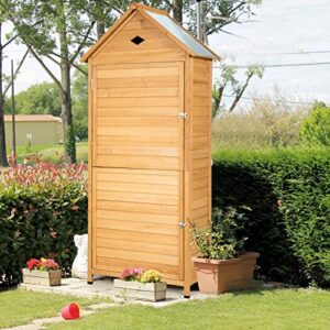 Goplus Wooden Storage Shed, Outdoor Storage Cabinet with 4 Shelves and Pitched Galvanized Sheet Roof, Lockable Garden Shed, Outside Tool Shed for Patio Yard Lawn