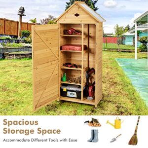 Goplus Wooden Storage Shed, Outdoor Storage Cabinet with 4 Shelves and Pitched Galvanized Sheet Roof, Lockable Garden Shed, Outside Tool Shed for Patio Yard Lawn