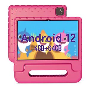 itdulcet kids tablet 10 inch, 4gb +64gb tablet for kids, android 12 2.4/5g wifi, 2mp+5mp dual camera 1200 * 800 hd ips touchscreen, family link for parental control with kid-proof case, 6000mah
