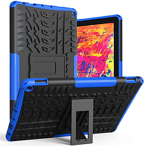 ROISKIN Dual Layer Heavy Duty Shockproof Impact Resistance Drop Proof Military Grade Kids Case with Kickstand for Fire HD 10 & HD10 Plus Case 11th Generation 2021, Not fit Lenovo Samsung case,Blue