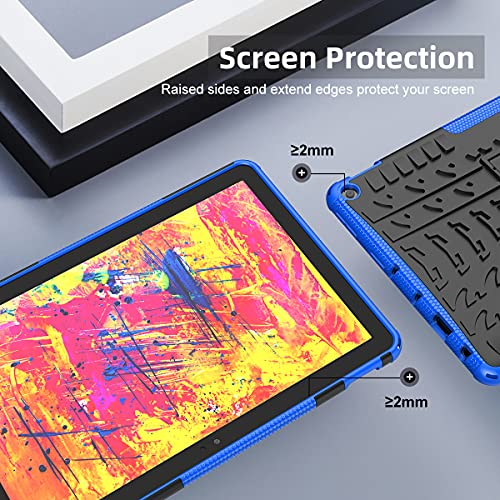 ROISKIN Dual Layer Heavy Duty Shockproof Impact Resistance Drop Proof Military Grade Kids Case with Kickstand for Fire HD 10 & HD10 Plus Case 11th Generation 2021, Not fit Lenovo Samsung case,Blue
