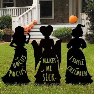 ivenf witch halloween decorations outdoor: 3 extra large black hocus pocus witches, halloween silhouette yard signs with stakes, thick corrugated plastic, outside yard lawn decor for kids home party