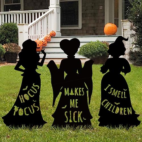 Ivenf Witch Halloween Decorations Outdoor: 3 Extra Large Black Hocus Pocus Witches, Halloween Silhouette Yard Signs with Stakes, Thick Corrugated Plastic, Outside Yard Lawn Decor for Kids Home Party