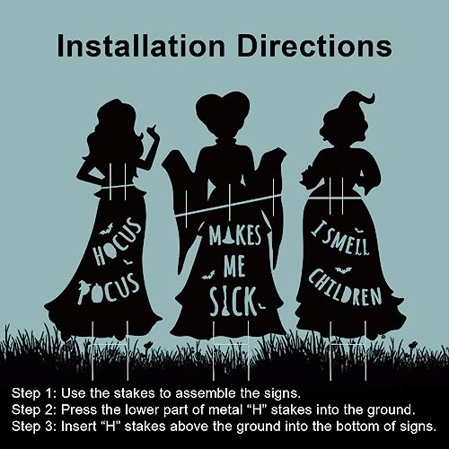 Ivenf Witch Halloween Decorations Outdoor: 3 Extra Large Black Hocus Pocus Witches, Halloween Silhouette Yard Signs with Stakes, Thick Corrugated Plastic, Outside Yard Lawn Decor for Kids Home Party