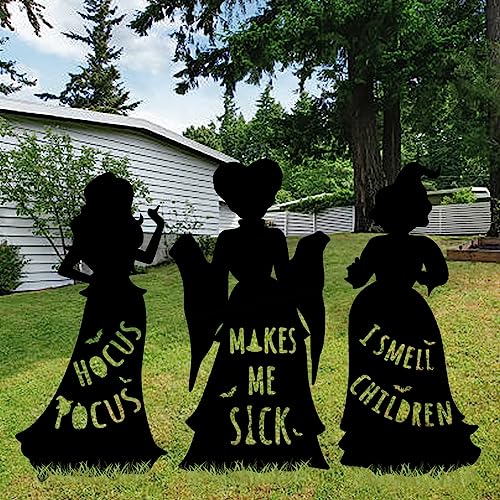 Ivenf Witch Halloween Decorations Outdoor: 3 Extra Large Black Hocus Pocus Witches, Halloween Silhouette Yard Signs with Stakes, Thick Corrugated Plastic, Outside Yard Lawn Decor for Kids Home Party