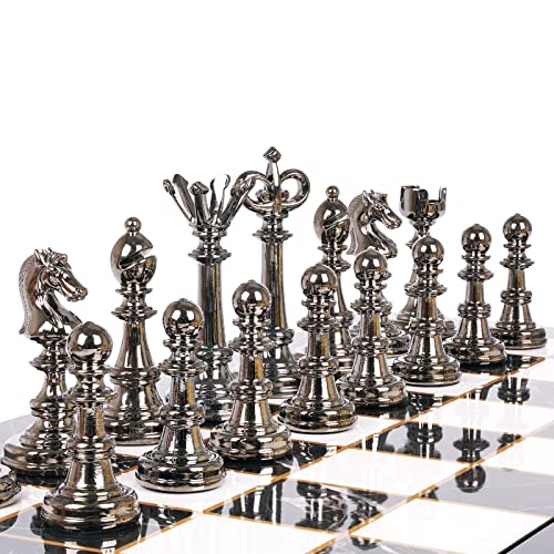 Metal Chess Set and Checkers Game Set 15 inch(2 in 1) Chess Board Games for Adults Kids Metal Chess Pieces & Portable Folding Wooden Chess Board Travel Chess Sets Metal Chess Pieces with Storage Box