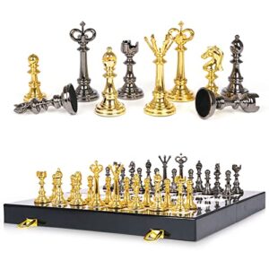 metal chess set and checkers game set 15 inch(2 in 1) chess board games for adults kids metal chess pieces & portable folding wooden chess board travel chess sets metal chess pieces with storage box