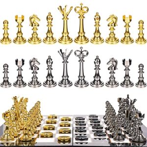 Metal Chess Set and Checkers Game Set 15 inch(2 in 1) Chess Board Games for Adults Kids Metal Chess Pieces & Portable Folding Wooden Chess Board Travel Chess Sets Metal Chess Pieces with Storage Box