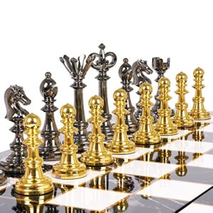 Metal Chess Set and Checkers Game Set 15 inch(2 in 1) Chess Board Games for Adults Kids Metal Chess Pieces & Portable Folding Wooden Chess Board Travel Chess Sets Metal Chess Pieces with Storage Box