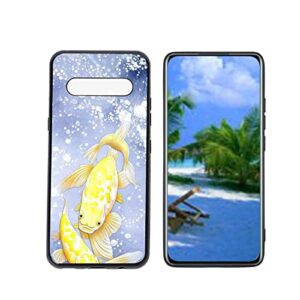 heolculwo compatible with lg v60 thinq 5g phone case, gold-koi-fish-1 case silicone protective for teen girl boy case for lg v60 thinq 5g
