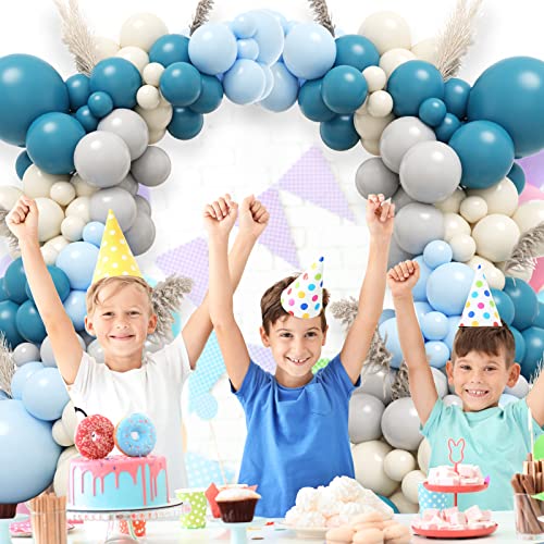 RUBFAC Slate Blue Balloon Arch Kit, Pastel Blue Gray Sand White Latex Party Balloons for Wedding Reception Banquet Engagement Bridal Shower Decoration