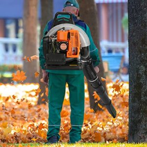 Altsuceser Leaf Blower, 63CC 665 CFM Single-Cylinder Two-Stroke Backpack Gas Powered Gasoline Backpack Grass Blower with Harness Air-Cooled for Dust, Snow Debris,Yard Orange