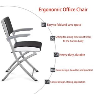 Computer Desk Chairs for Adults no Wheels,Chairs for bedrooms Comfy,Folding Office Chair with Pu Leather Padded Seat,Home Office Desk Chair Ergonomic,330-Pound Capacity 1 Piece,Black