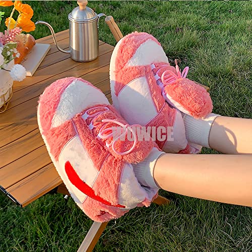 LAPRBY High Top with Wings Sneaker Slippers Unisex One-Size Ultra Comfy and Cozy House Fluffy Jordan Like Slippers for Men and Women (Pink,4,12)