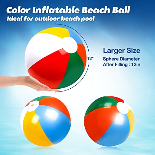 Inflatable Beach Ball Kids Beach Balls Bulk Pool Party Favors Summer Water Toy Fun Outdoor Games Activities Classic Rainbow Color Birthday Party Decorations Gifts 12 Inches from Inflated(10 PCS)