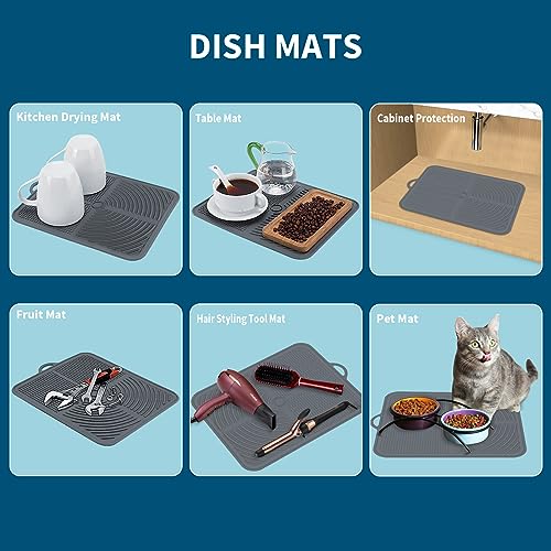 Hescred Silicone Dish Drying Mat, Compact & Portable, Eco-friendly, Easy Clean, Heat-resistant, Reusable Silicone Dish Drying Mat for Kitchen Counter, Dish Washer Safe, Small (12" x 10") Grey