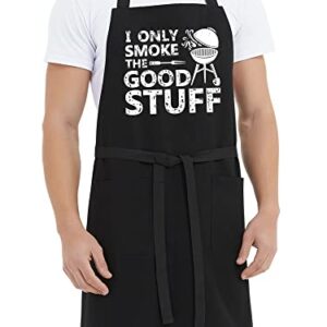 Kaidouma Funny Grilling Aprons for Men - I Only Smoke the Good Stuff - Men’s Funny Cooking Chef Grill BBQ Aprons with 2 Pockets - Funny Birthday Father's Day Christmas Gifts for Dad, Husband, Him