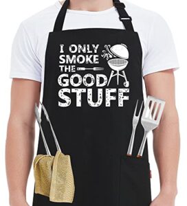kaidouma funny grilling aprons for men - i only smoke the good stuff - men’s funny cooking chef grill bbq aprons with 2 pockets - funny birthday father's day christmas gifts for dad, husband, him