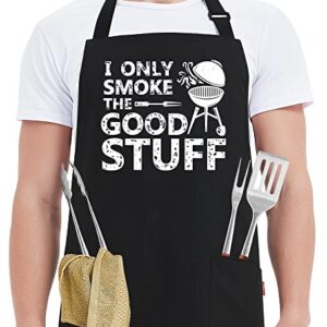 Kaidouma Funny Grilling Aprons for Men - I Only Smoke the Good Stuff - Men’s Funny Cooking Chef Grill BBQ Aprons with 2 Pockets - Funny Birthday Father's Day Christmas Gifts for Dad, Husband, Him