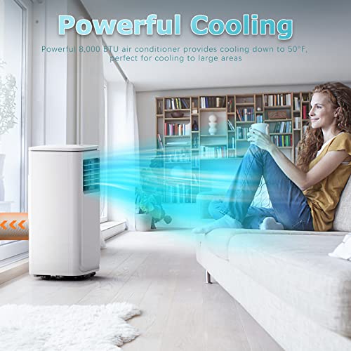 LEMBERI 8000 BTU Portable Air Conditioners with Remote Control,Quiet Room AC Unit up to 350 Sq Ft,3 in 1 Compact Cooling Unit with Dehumidifier and Fan Functions, with Remote Control