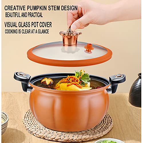 Micro Pressure Cooker Maifan Stone Soup Pot Pumpkin Shaped Non-Stick Pot Multi-Function Micro Pressure Cooking Pot Gas Stove/Open Fire Induction Cooker Universal Stew Pot (Orange)