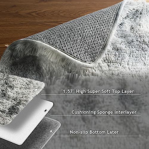 Ophanie 8x10 Area Rugs for Living Room, Large Shag Bedroom Carpet, Tie-Dyed Grey&White Big Indoor Thick Soft Nursery Rug, Fluffy Carpets for Boy and Girls Room Dorm Home Decor Aesthetic