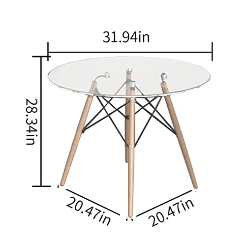 Echoamo 5-Piece Glass Dining Table Set, Compact Mid-Century Modern Round Table & Chair Set, Dining Table Set for 4, Round Dining Table with 4 Chairs for Kitchen, Dining Room, Space-Saving