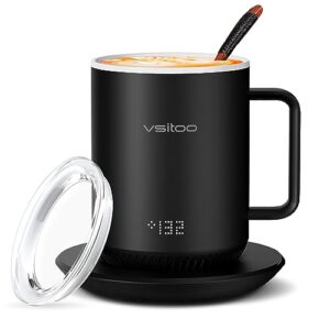 vsitoo temperature control smart mug 2 - keep your coffee hot all day, self heating coffee mug with led display, 10 oz, 90 min battery life - app&manual controlled heated coffee mug - coffee gifts