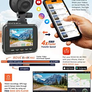 ROVE R2-4K PRO Dash Cam, Built-in GPS, 5G WiFi Dash Camera for Cars, 2160P UHD 30fps Dashcam with APP, 2.4" IPS Screen, Night Vision, WDR, 150° Wide Angle, 24-Hr Parking Mode, Supports 512GB Max