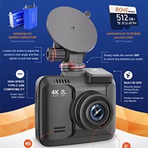 ROVE R2-4K PRO Dash Cam, Built-in GPS, 5G WiFi Dash Camera for Cars, 2160P UHD 30fps Dashcam with APP, 2.4" IPS Screen, Night Vision, WDR, 150° Wide Angle, 24-Hr Parking Mode, Supports 512GB Max