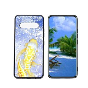 heolculwo compatible with lg v60 thinq 5g phone case, gold-koi-fish-2 case silicone protective for teen girl boy case for lg v60 thinq 5g