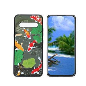 heolculwo compatible with lg v60 thinq 5g phone case, japanese-style-koi-fish-9 case silicone protective for teen girl boy case for lg v60 thinq 5g