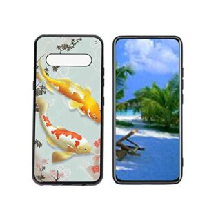 heolculwo compatible with lg v60 thinq 5g phone case, japanese-style-koi-fish-5 case silicone protective for teen girl boy case for lg v60 thinq 5g