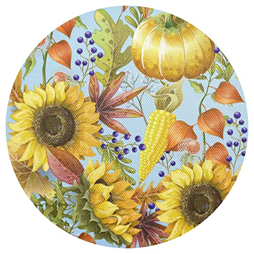 Sunflowers Pumpkins Placemats Washable Round Placemats for Dining Table Place Mats Table Mats for Kitchen Woven Placemats for Dining Room Home Kitchen Indoor Outdoor Placemats Mat