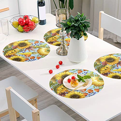 Sunflowers Pumpkins Placemats Washable Round Placemats for Dining Table Place Mats Table Mats for Kitchen Woven Placemats for Dining Room Home Kitchen Indoor Outdoor Placemats Mat