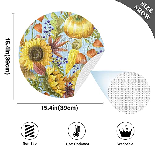 Sunflowers Pumpkins Placemats Washable Round Placemats for Dining Table Place Mats Table Mats for Kitchen Woven Placemats for Dining Room Home Kitchen Indoor Outdoor Placemats Mat