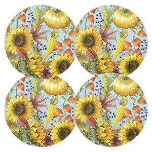 Sunflowers Pumpkins Placemats Washable Round Placemats for Dining Table Place Mats Table Mats for Kitchen Woven Placemats for Dining Room Home Kitchen Indoor Outdoor Placemats Mat