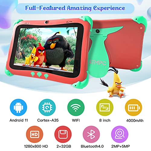 ATMPC Kids Tablet 8 inch, Android 11 Tablet for Kids, 32GB ROM 2GB RAM, WiFi, 4000 mAh, Google Services Tablet, Parental Control APP, Dual Camera, Toddler Tablet with Case, Kids Learning Tablet Pink