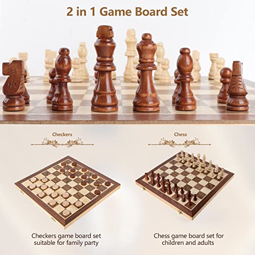 Colawind Chess Set Travel Chess Set,Chess and Checkers Game Set,15" Magnetic Chess Sets with 2 Extra Queens,Checkers Game for Kids & Adults