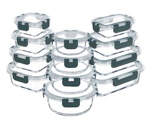 verones 24 pieces glass food storage containers set, airtight glass lunch containers, stackable glass meal prep containers with lids,bpa-free, for microwave, oven, freezer & dishwasher friendly,grey