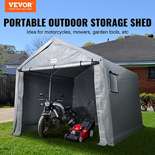VEVOR Portable Outdoor Storage Shelter Shed, 8 x 14 x 7.6 ft Heavy Duty All-Season Instant Storage Tent Garage Sheds with Roll-up Zipper Door and Ventilated Windows for Motorcycle, Bike, Garden Tools