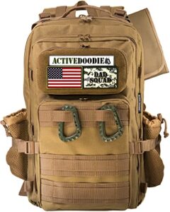 activedoodie dad diaper bag for men with camo changing pad, usa dad squad patches, diaper bag for dad, coyote brown