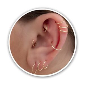 small gold tragus huggie hoop earrings for women cartilage nose helix tragus rook piercing(gold, 8mm 18 gauge / 1 pair)