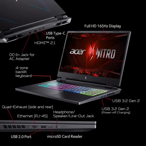 Acer Nitro 17 Gaming Laptop | AMD Ryzen 7 7735HS Octa-Core CPU | NVIDIA GeForce RTX 4050 Laptop GPU | 17.3" FHD 165Hz IPS Display | 16GB DDR5 | 1TB Gen 4 SSD | Wi-Fi 6E | RGB Backlit KB | AN17-41-R8N5