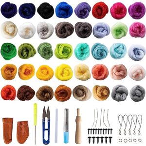 needle felting kit for beginners adult - sukh 40pcs felting wool roving supplies set for needle felting starter core wool roving bulk felt kits felting tools spinning diy craft mix color