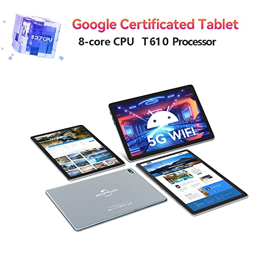 Tablet 10 Inch 128GB ROM +512GB Android Tablet 2.4G/5G WiFi Tablet Computer, 1920 * 1200 IPS Google Certificated Tablets, 8 Core, 13MP Camera, GPS, Gray (Include a Case)